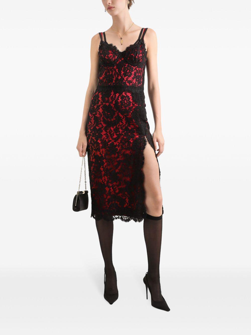 DOLCE & GABBANA Lace Midi Slip Dress In Black/red Product Image