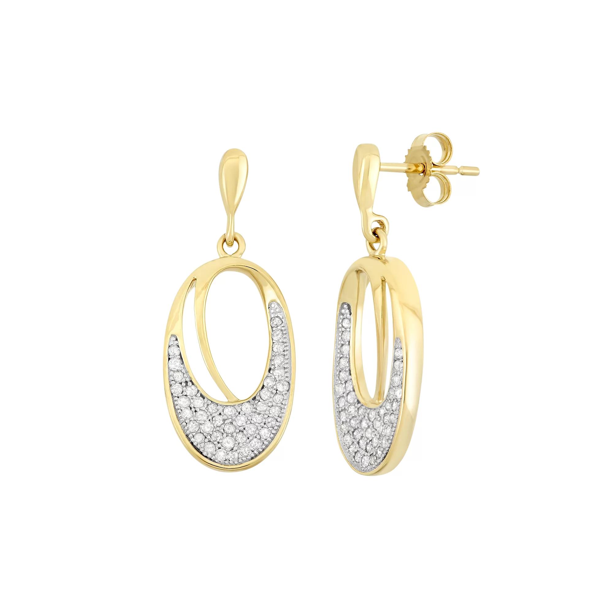 3/8 Carat T.W. Diamond 10k Gold Oval Drop Earrings, Women's, White Product Image