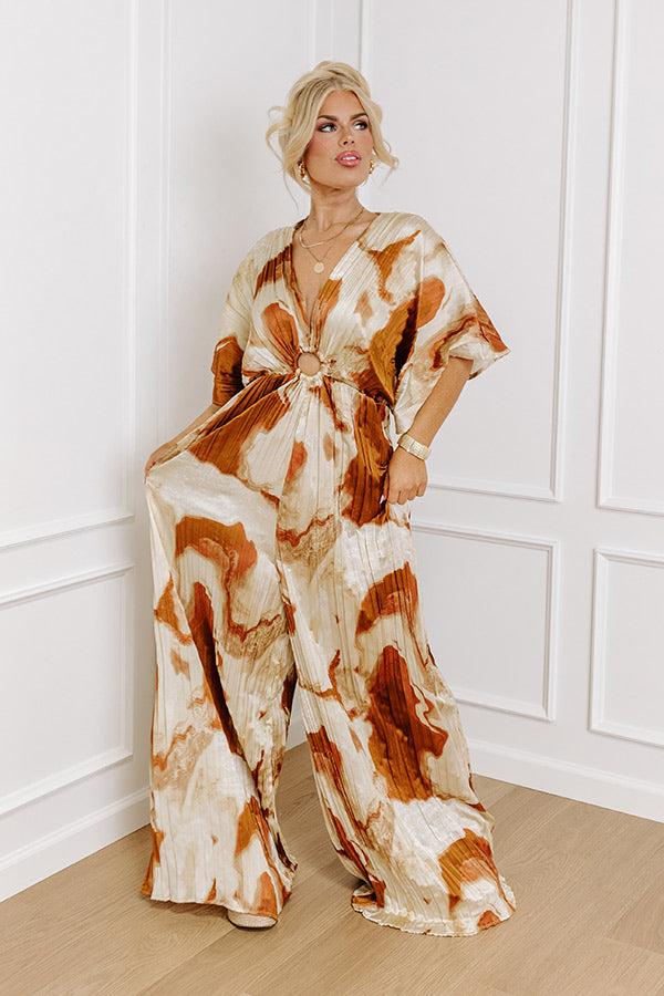 Miami Date Night Pleated Jumpsuit in Brown Curves Product Image