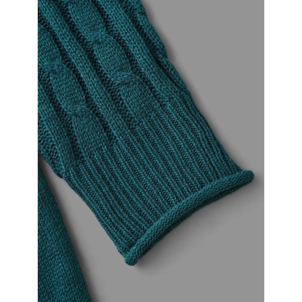 Plus Size Cable Knit Sleeve Chest Pocket Pullover Cyan Women Casual Loose Long Sleeve Round Neck Everyday Pullovers BloomChic 30/6X Product Image