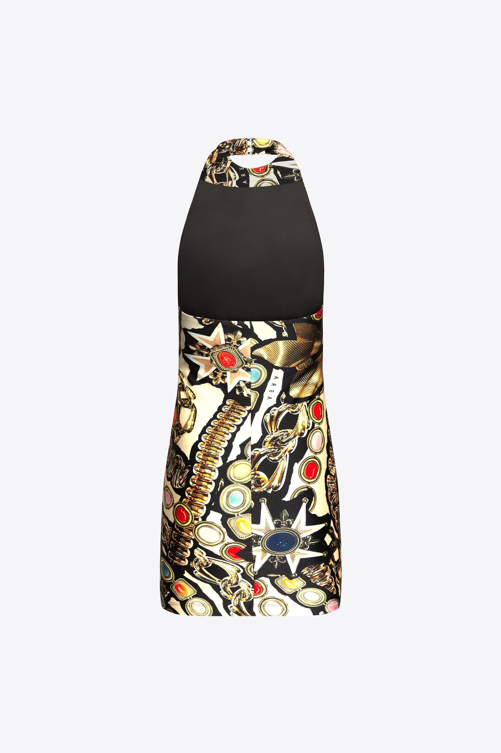 Gemstone Chain Printed Halter Mini Dress Product Image