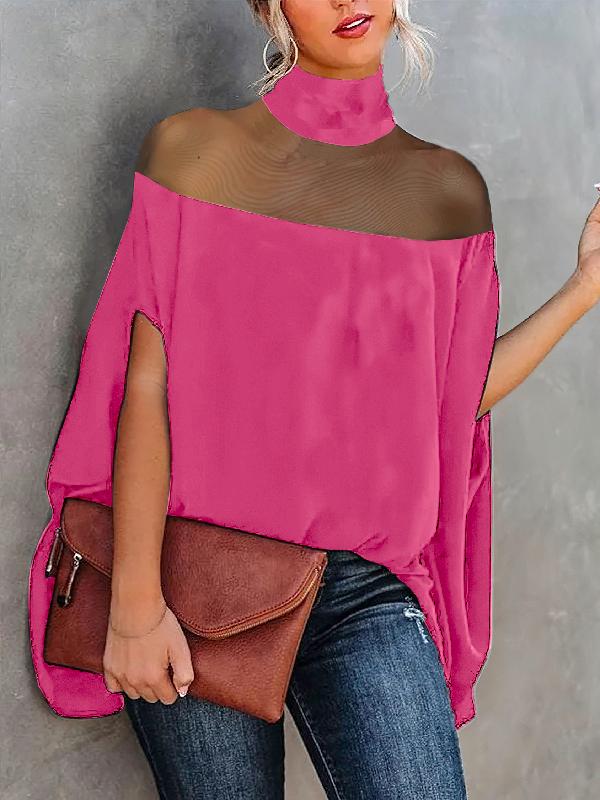 Batwing Sleeves See-Through High-Neck Blouses&Shirts Tops Product Image