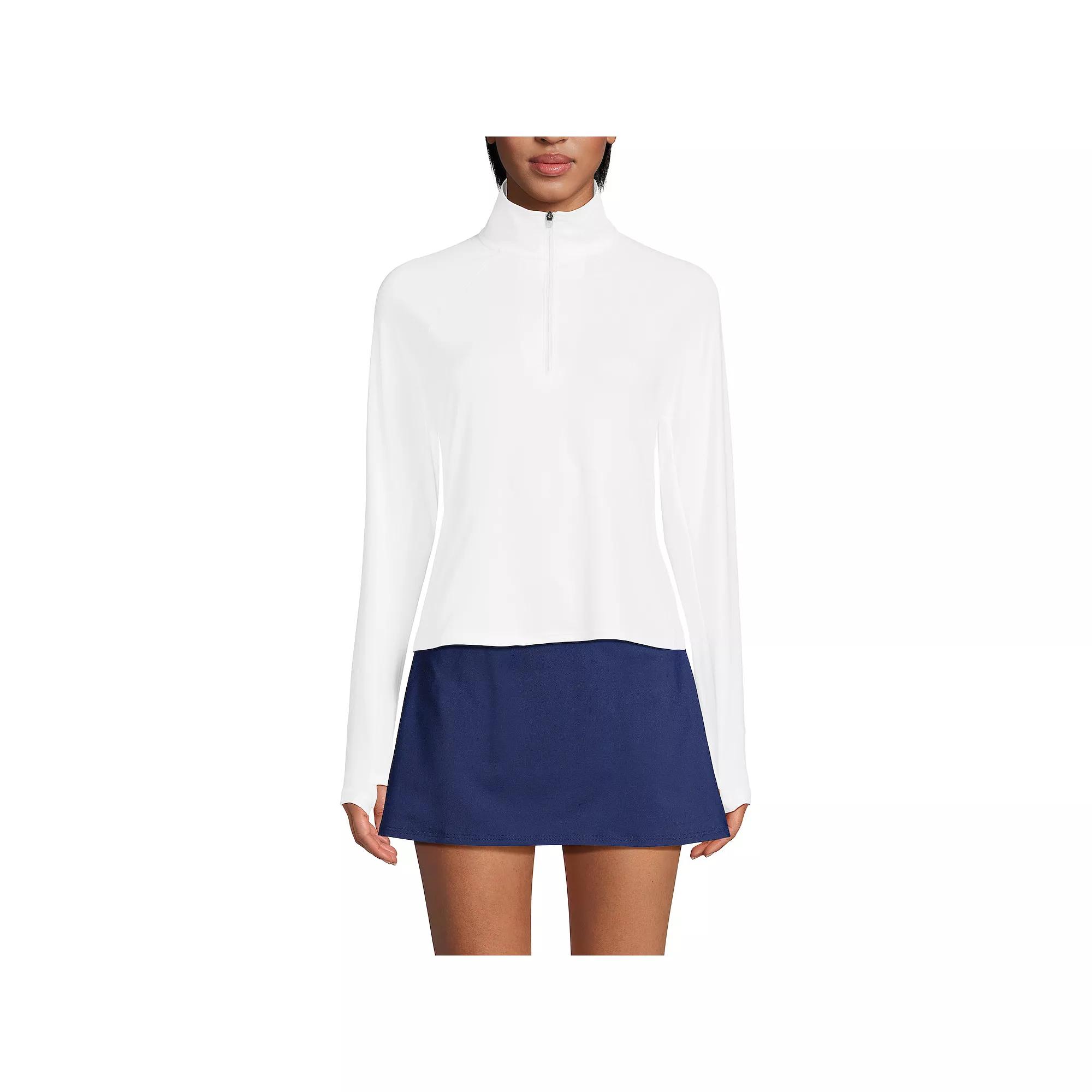 Women's Lands' End Long Torso Long Sleeve Quarter Zip UPF 50 Rash Guard,  Product Image