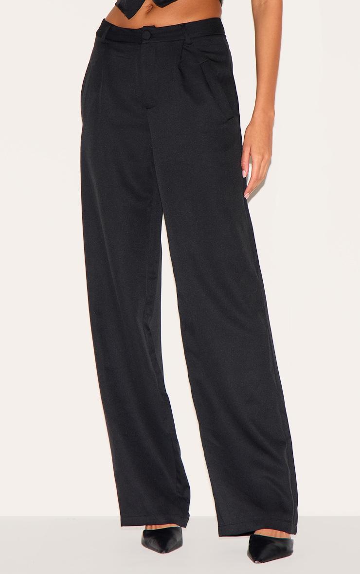 Black Woven Pleat Detail Wide Leg Pants Product Image