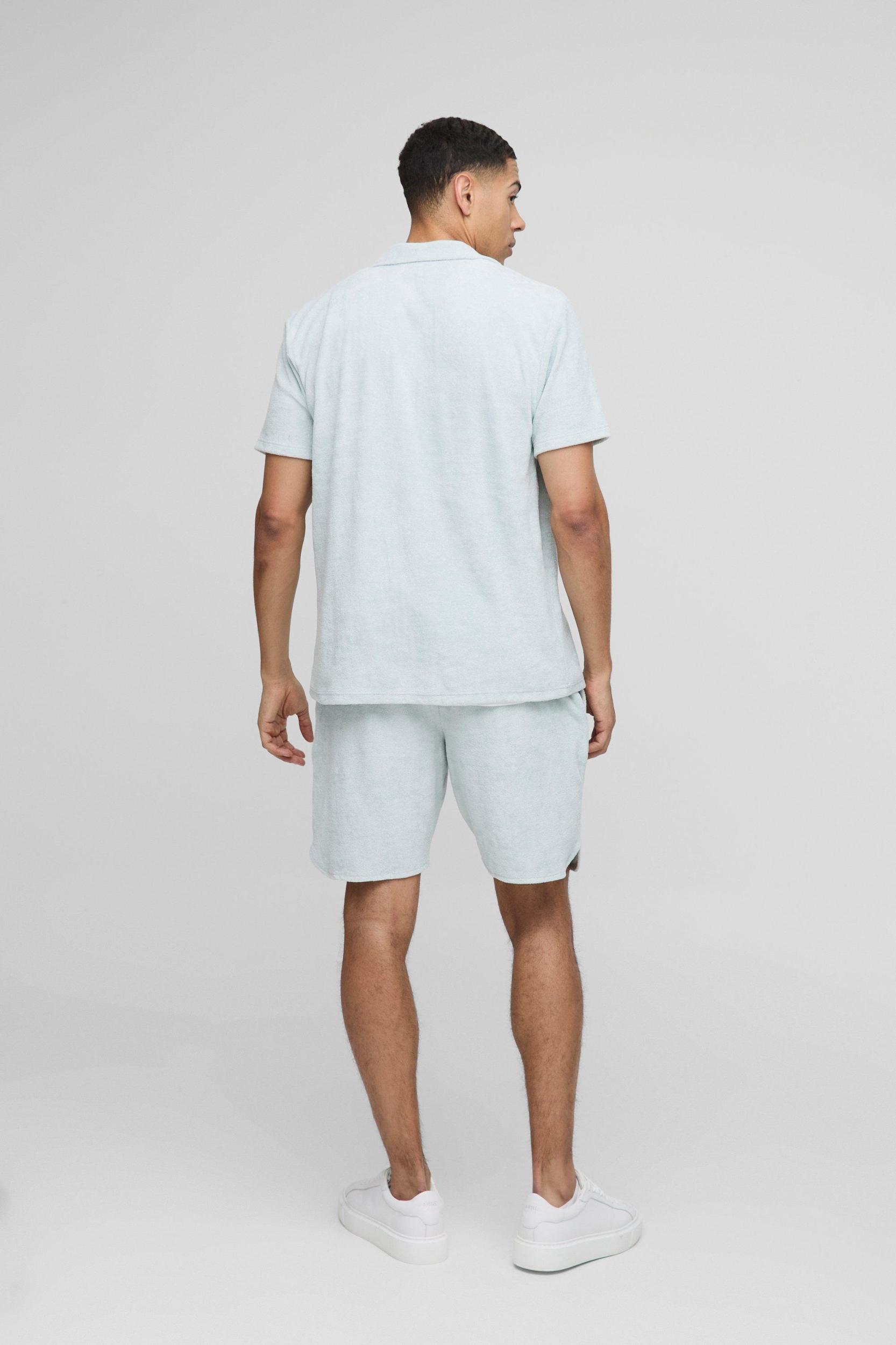 Regular Fit Jersey Towelling Revere Shirt & Runner Short Set | boohooMAN USA Product Image