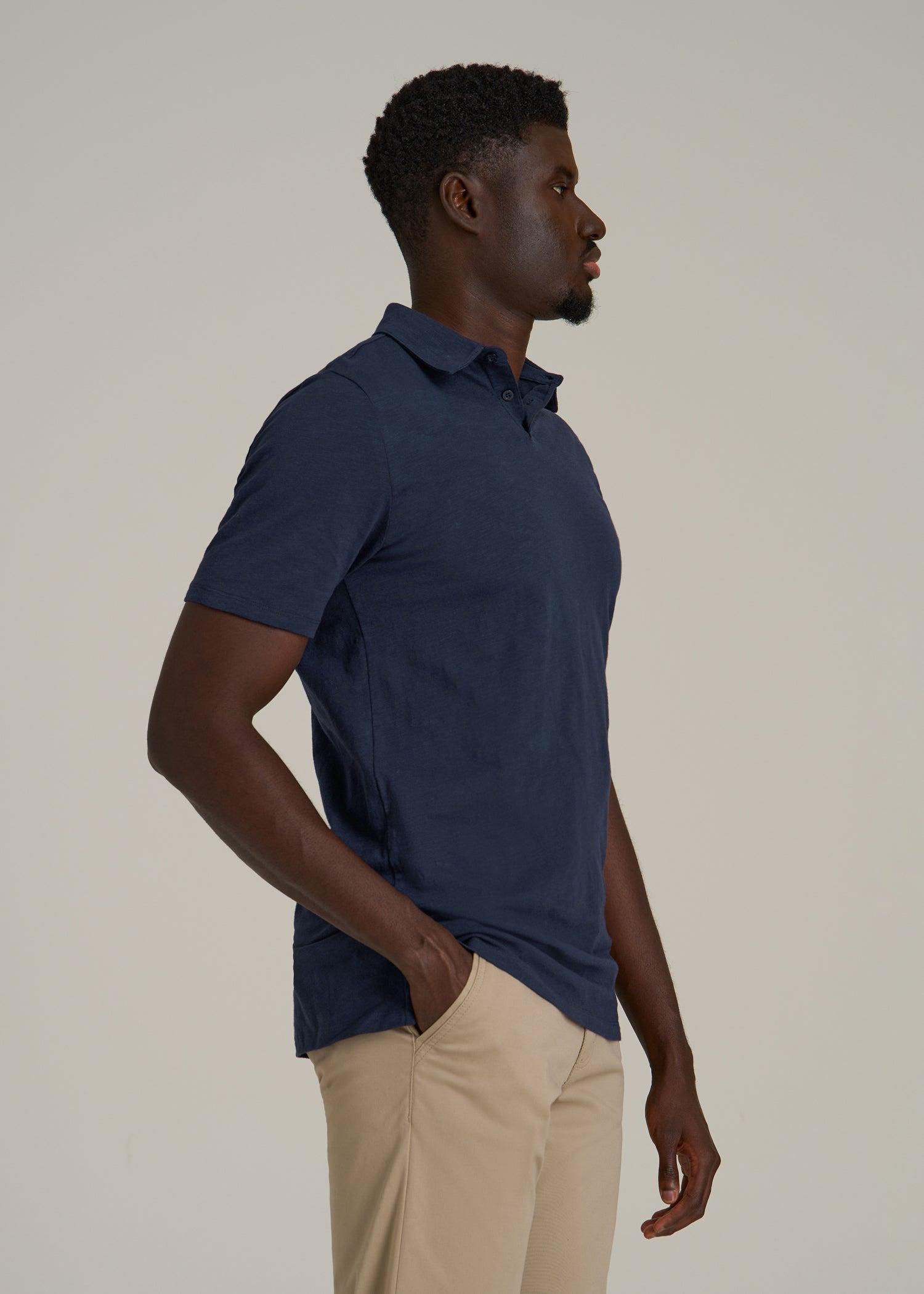 Slub Self Collar Polo Shirt for Tall Men in Chambray Male Product Image