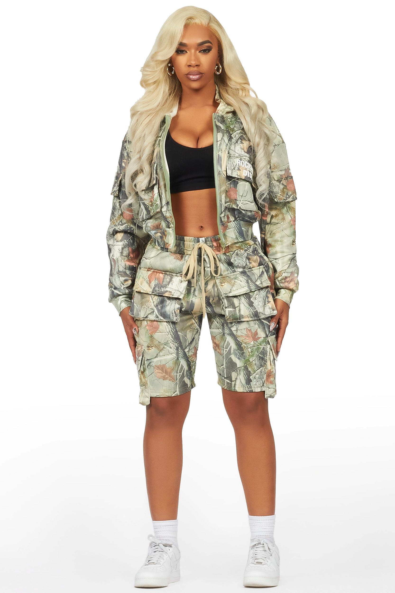 Shaneka Tree Camo Cargo Short Set Female Product Image