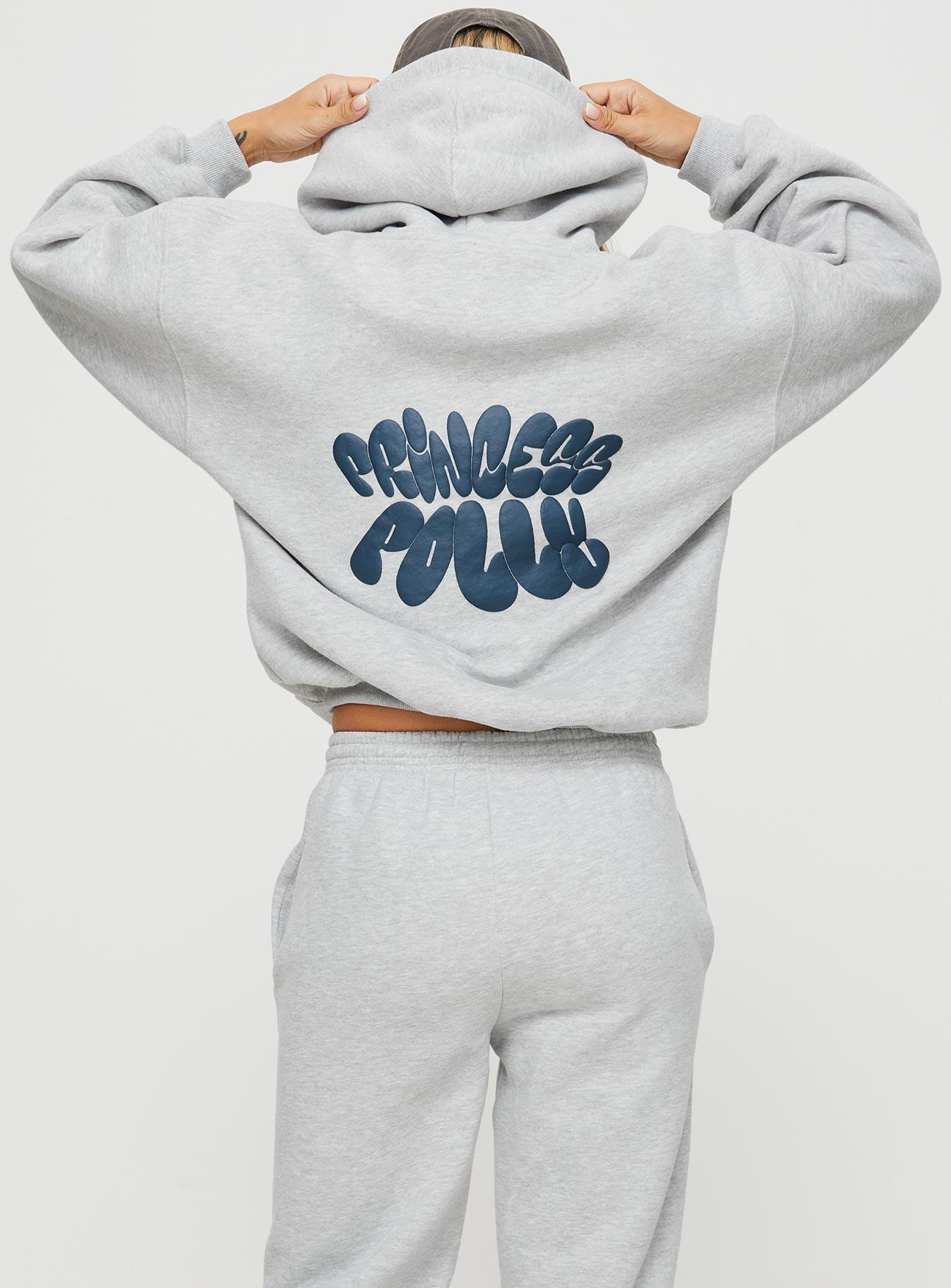 Princess Polly Hooded Sweatshirt Bubble Text Grey Marle / Slate Product Image