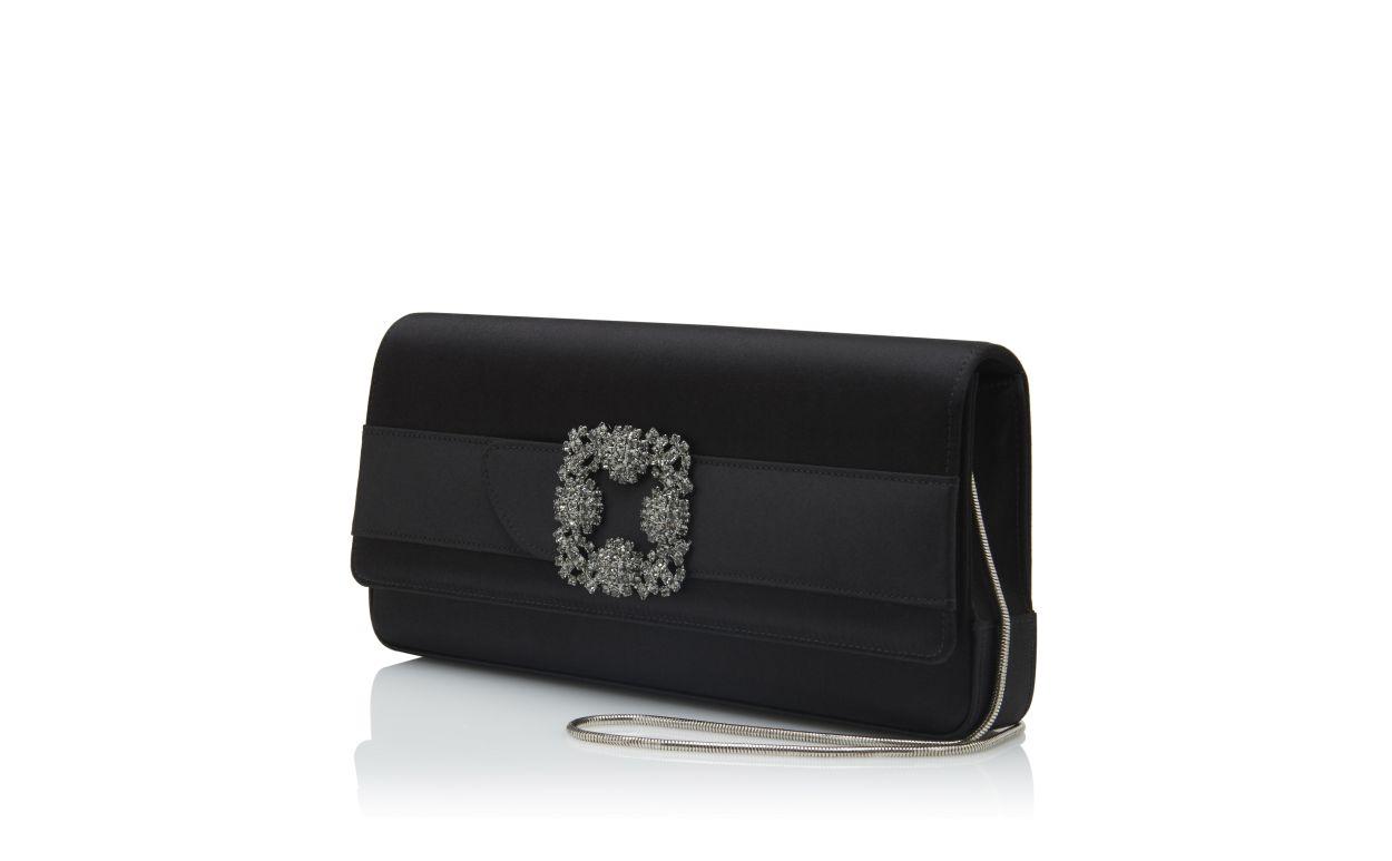 GOTHISI Black Satin Jewel Buckle Clutch Product Image