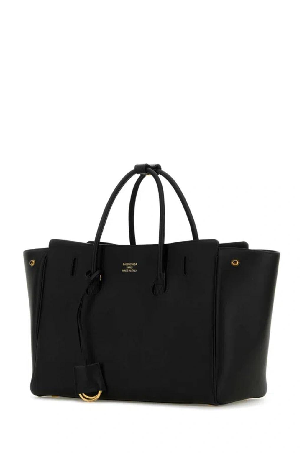 BALENCIAGA Women Black Leather Mini Carry All Hampton Shopping Bag Product Image