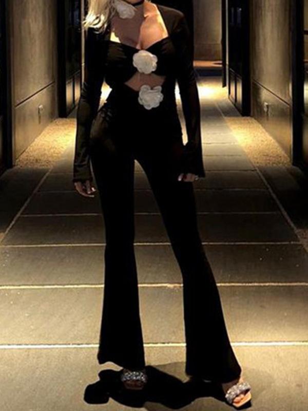 Cutout Three-dimensional Flower Flared Jumpsuit Product Image