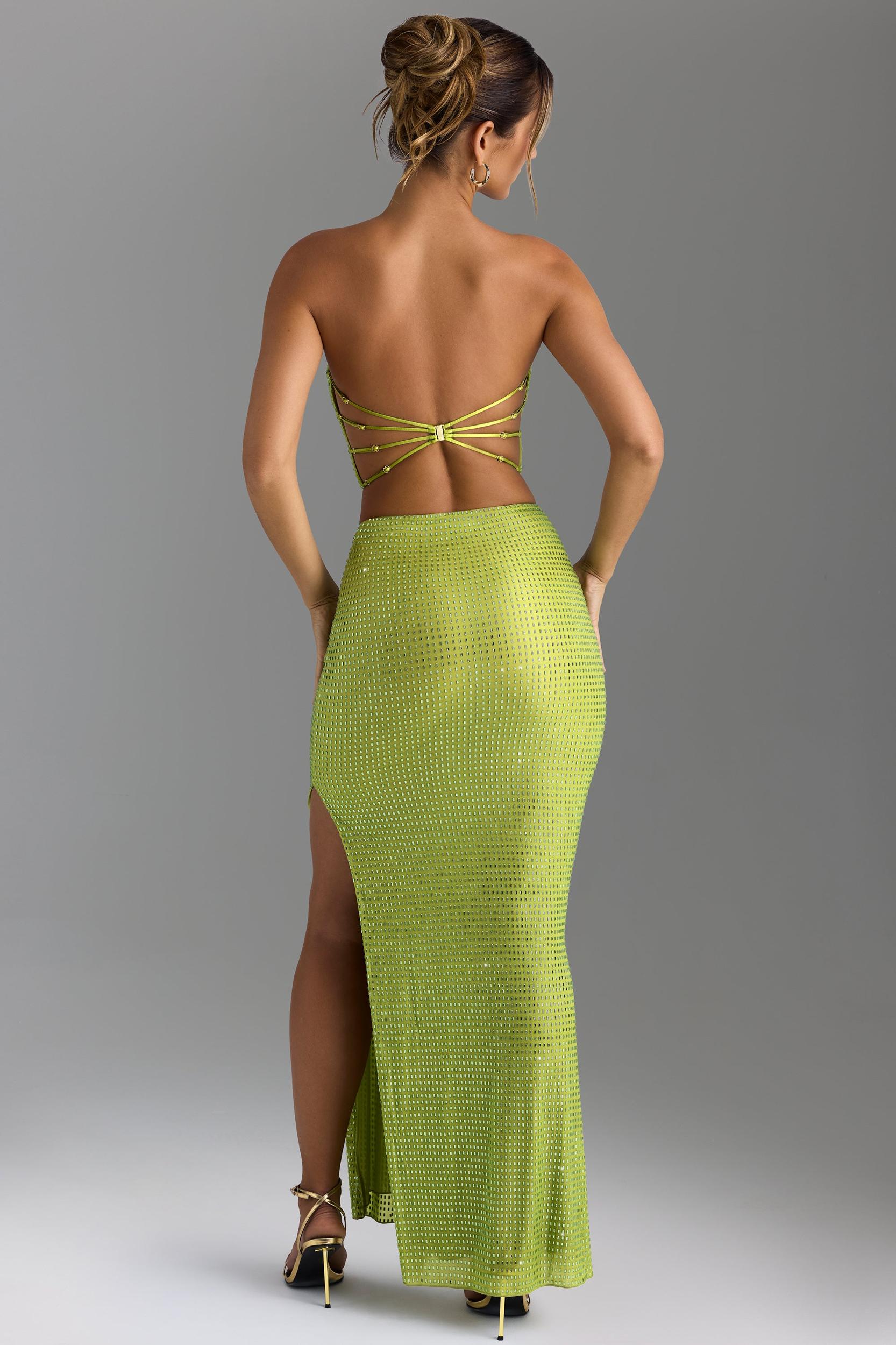 Embellished V-Waist Maxi Skirt in Pear Green Product Image