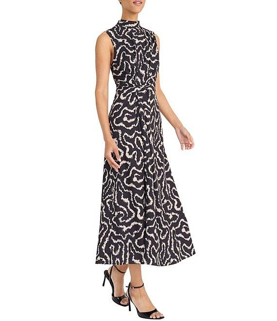 Maggy London Printed Mock Neck Waist Detail Midi Dress Product Image