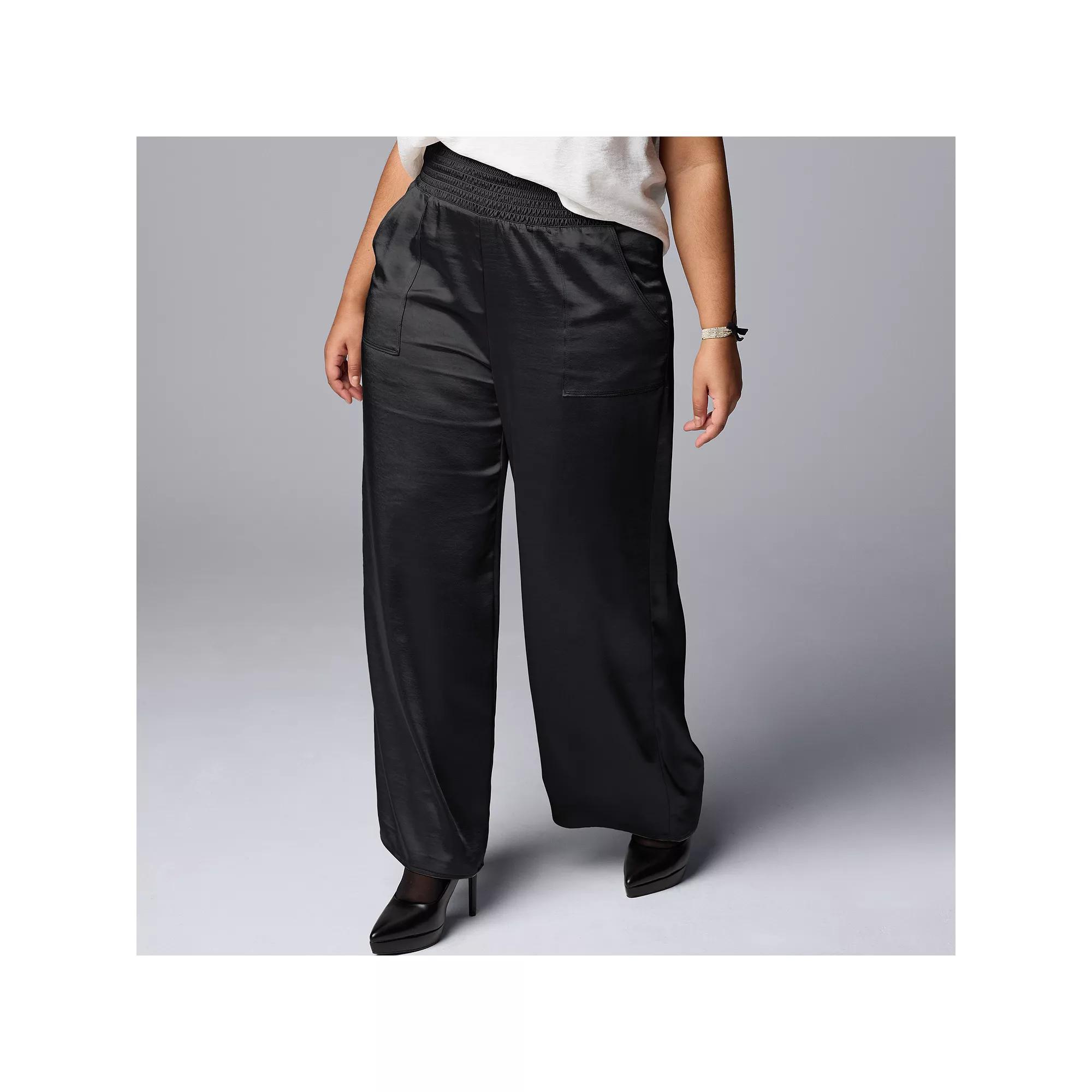 Plus Size Simply Vera Vera Wang Satin Wide Leg Pull On Pants, Women's, Size: 2XL, Black Product Image