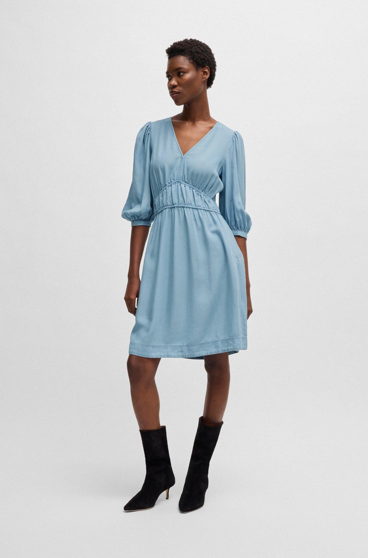 Puff-sleeve dress with elasticated waist Product Image