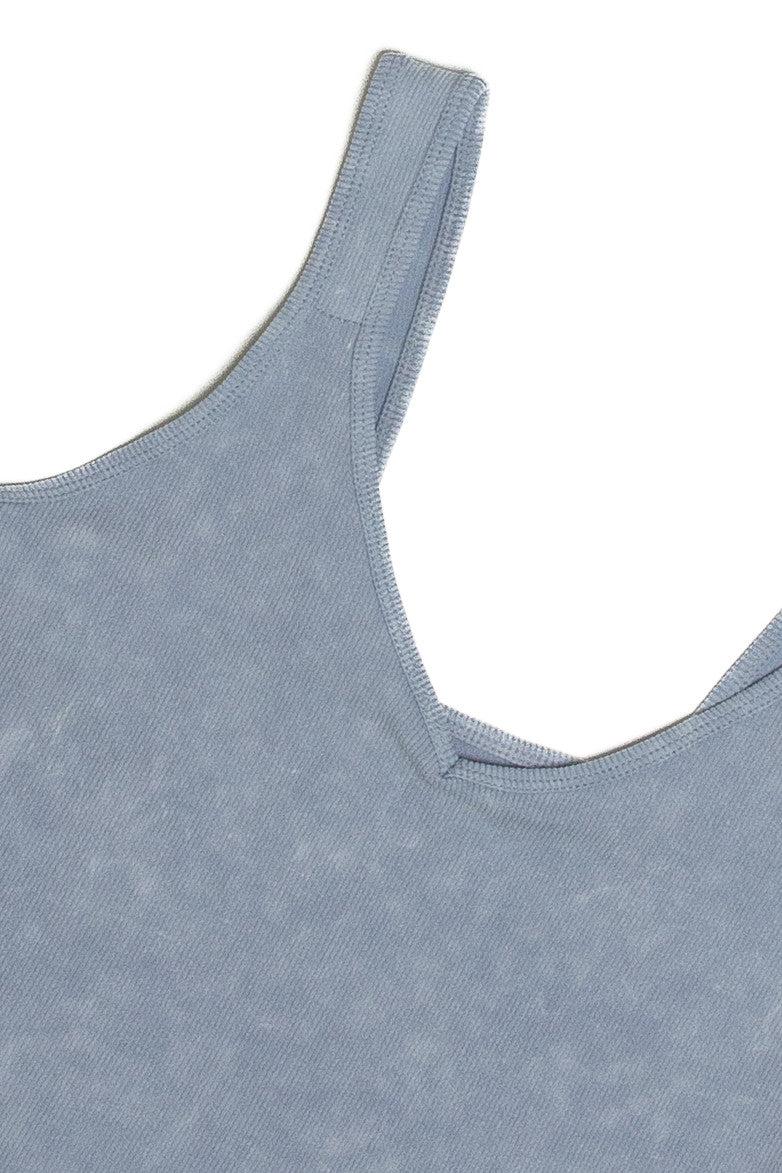 Sky Blue Ribbed Deep V Top Product Image