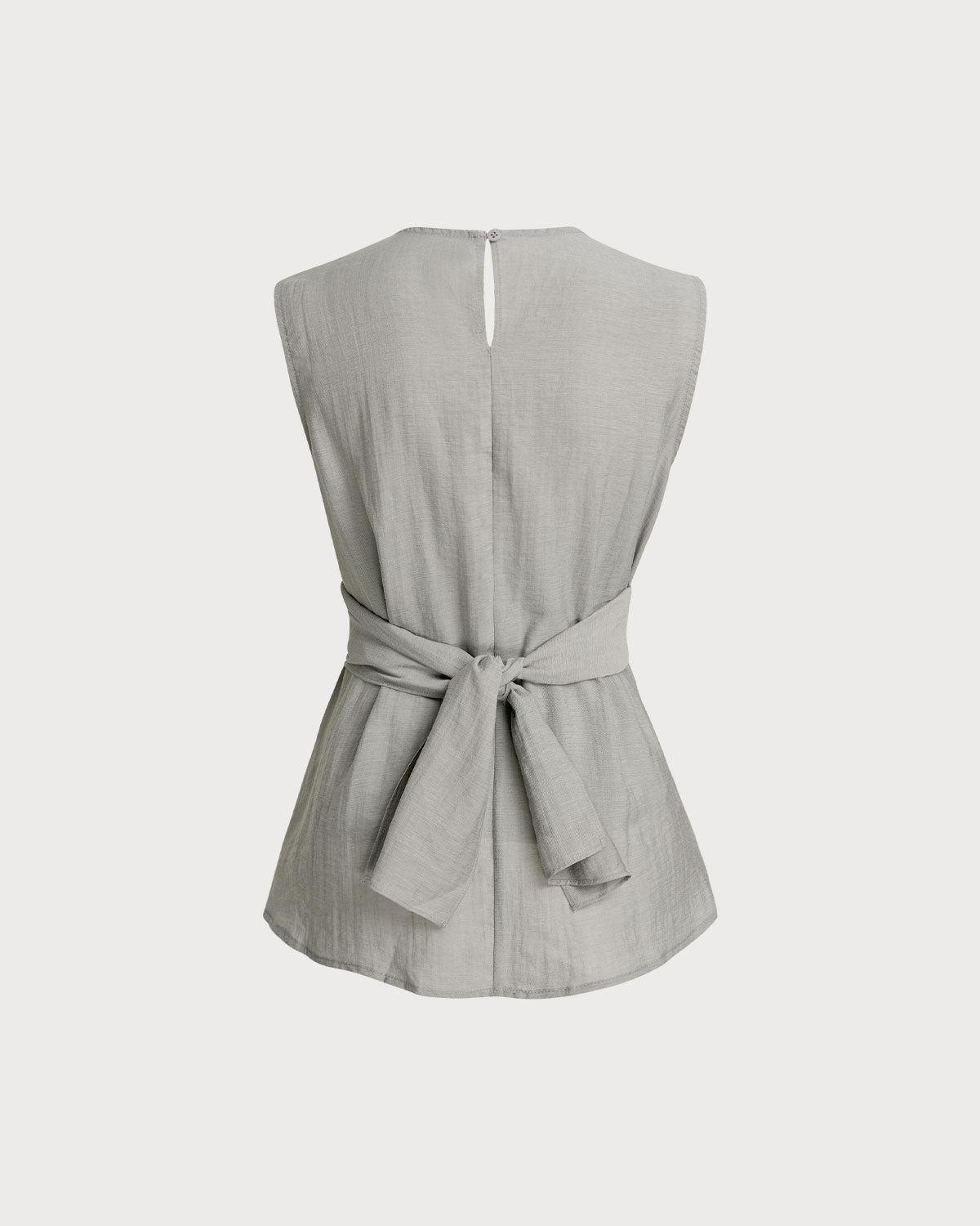 Grey Round Neck Wrap Tank Top Product Image