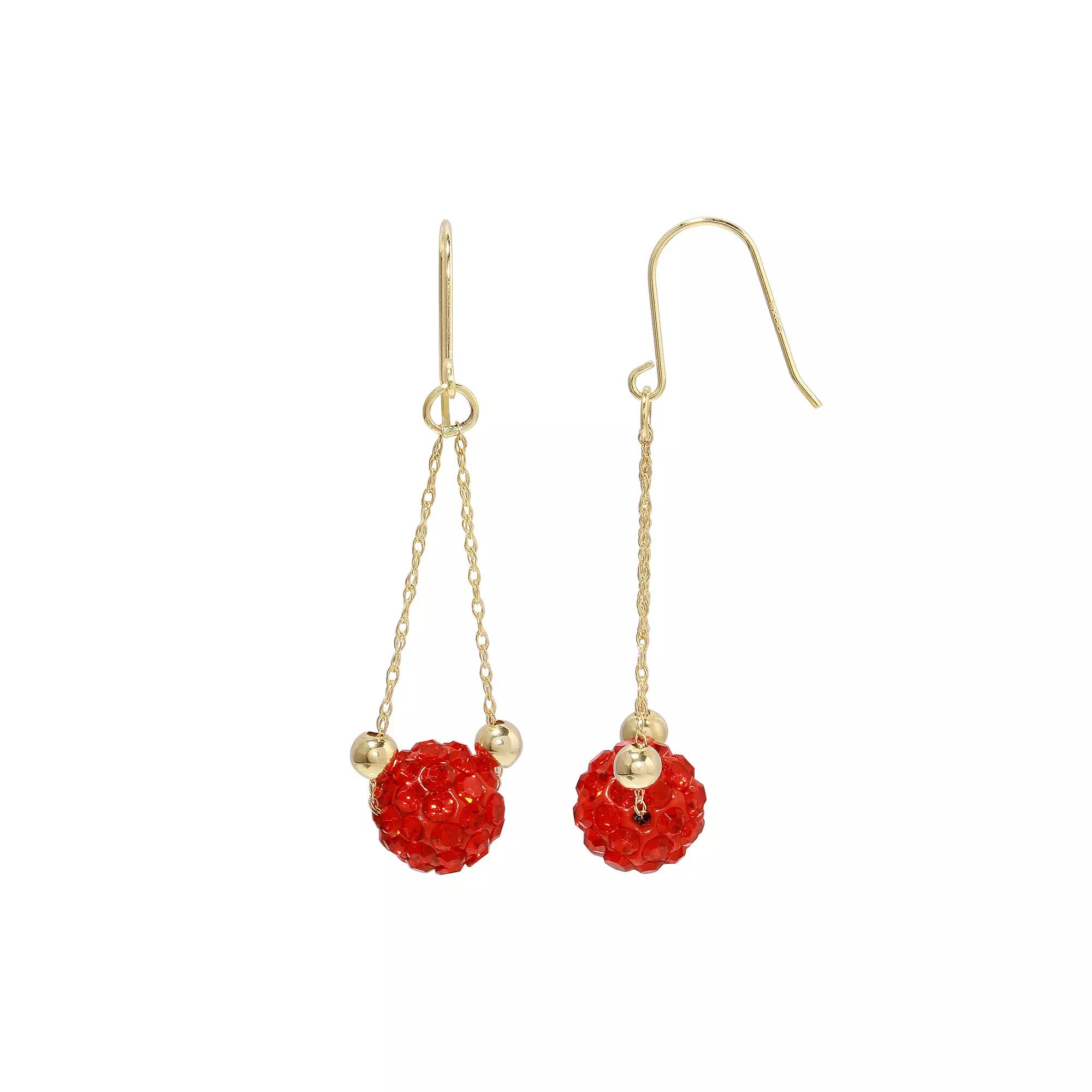 Women's 14ky Gold Bead Pink Crystal Dangle Earrings, Red Product Image