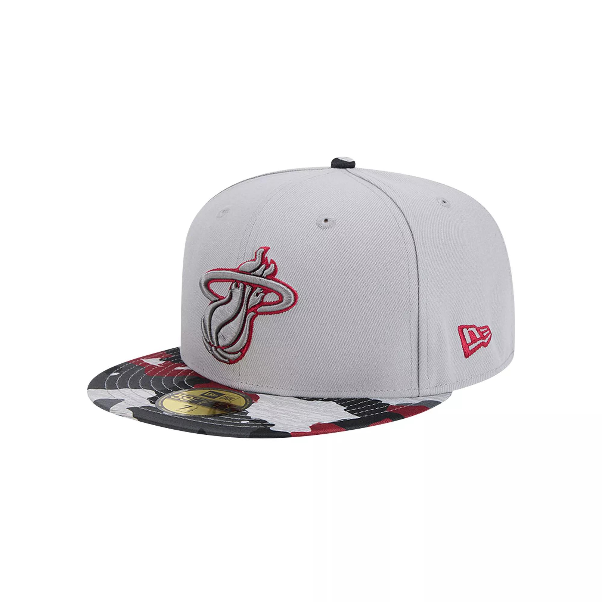 Men's New Era Gray Miami Heat Active Color Camo Visor 59FIFTY Fitted Hat,  Product Image