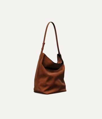 Split suede leather bucket bag Product Image