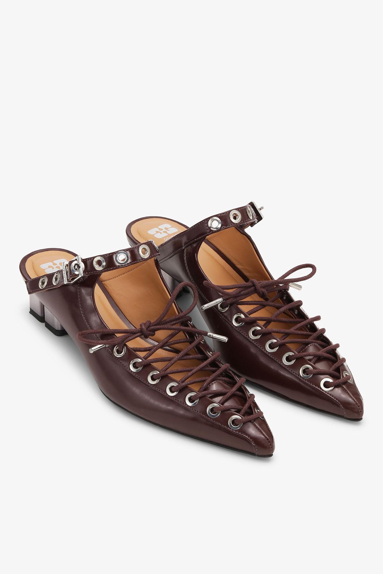 Brown Lace-Up Oleatex Mules Product Image