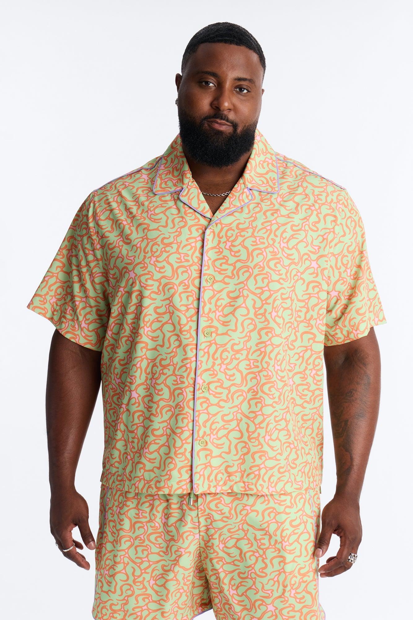 Relaxed Spring Break Fling Cuban Collar Button Up Shirt - Multi Color Male Product Image