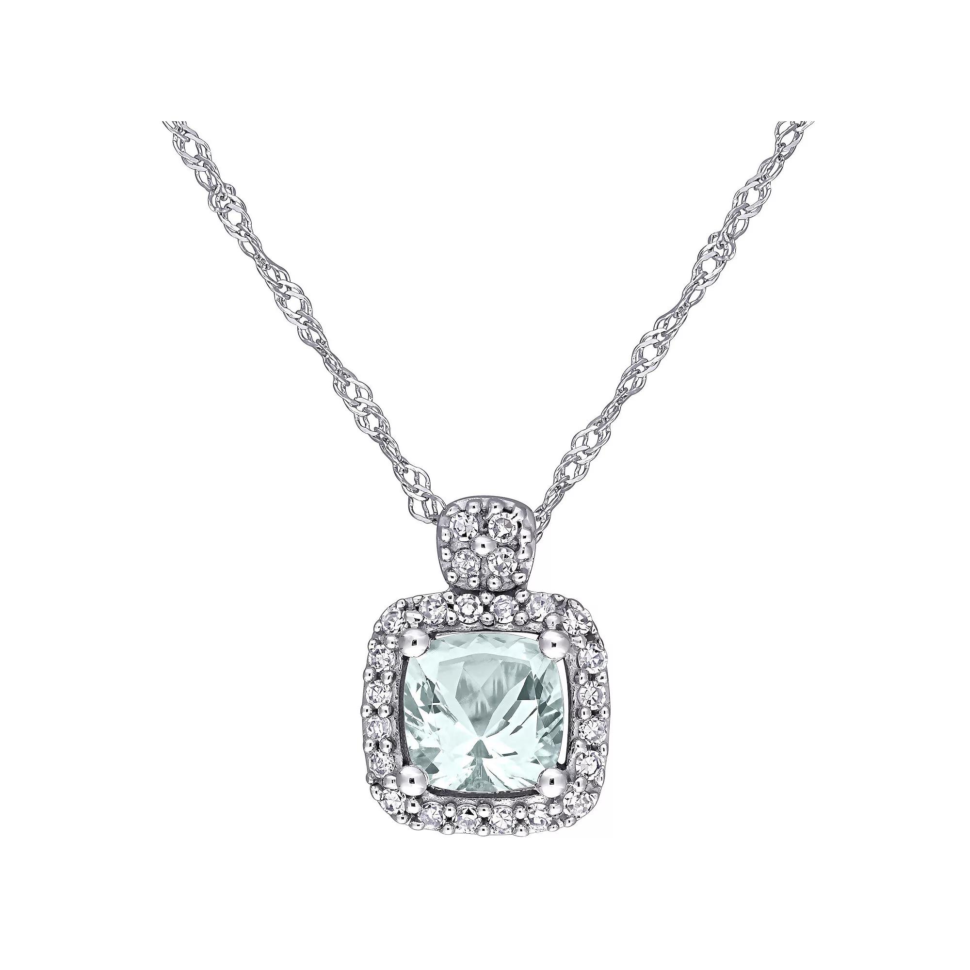 Stella Grace 10k White Gold Aquamarine & 1/10 Carat T.W. Diamond Pendant Necklace, Women's, Size: 17" Product Image