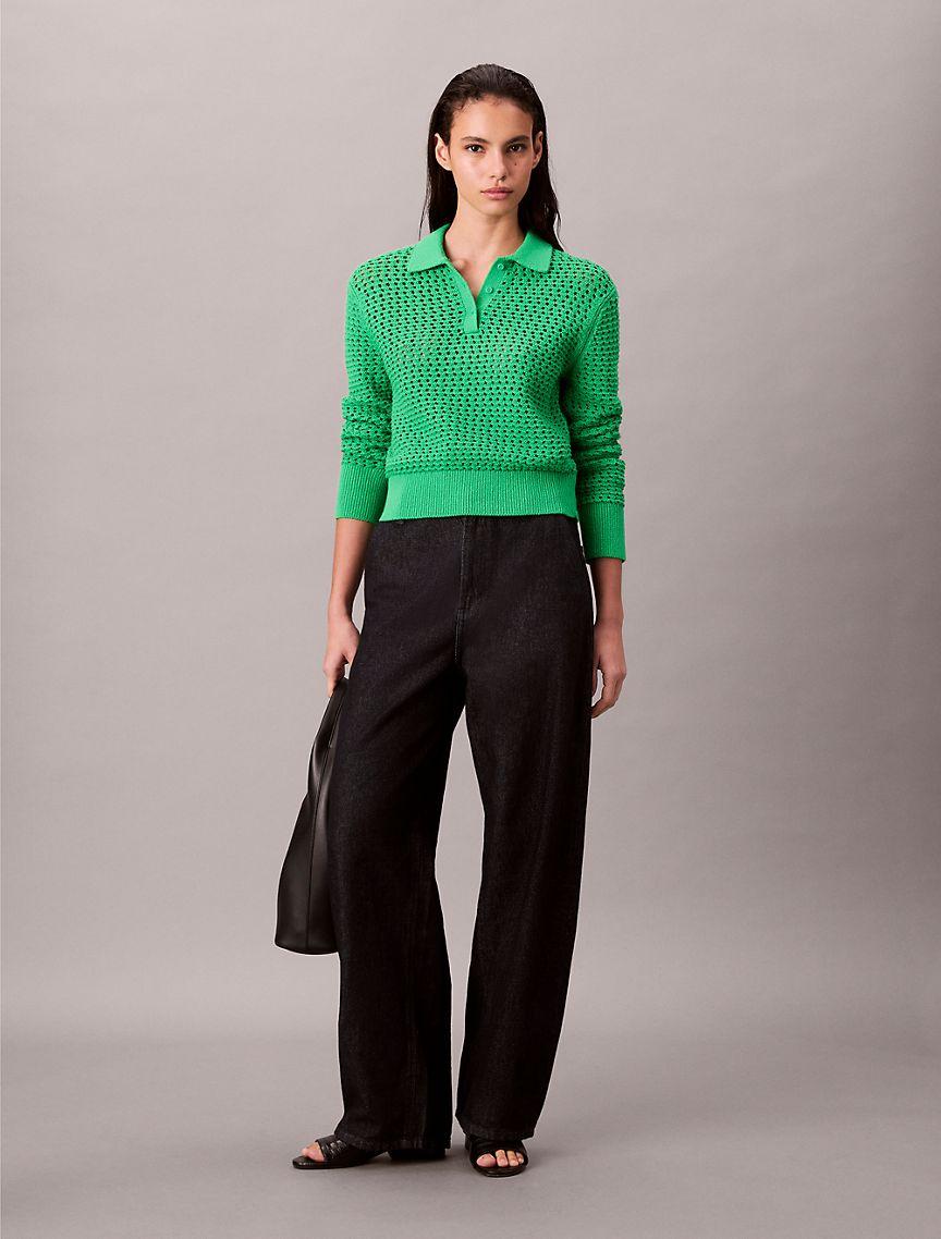 Open Stitch Polo Sweater Product Image