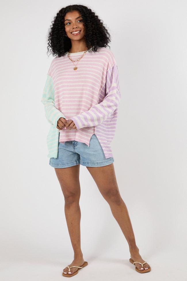 Kind Hearts Colorblock Mint/Pink/Purple Multi Stripe Sweater FINAL SALE Product Image