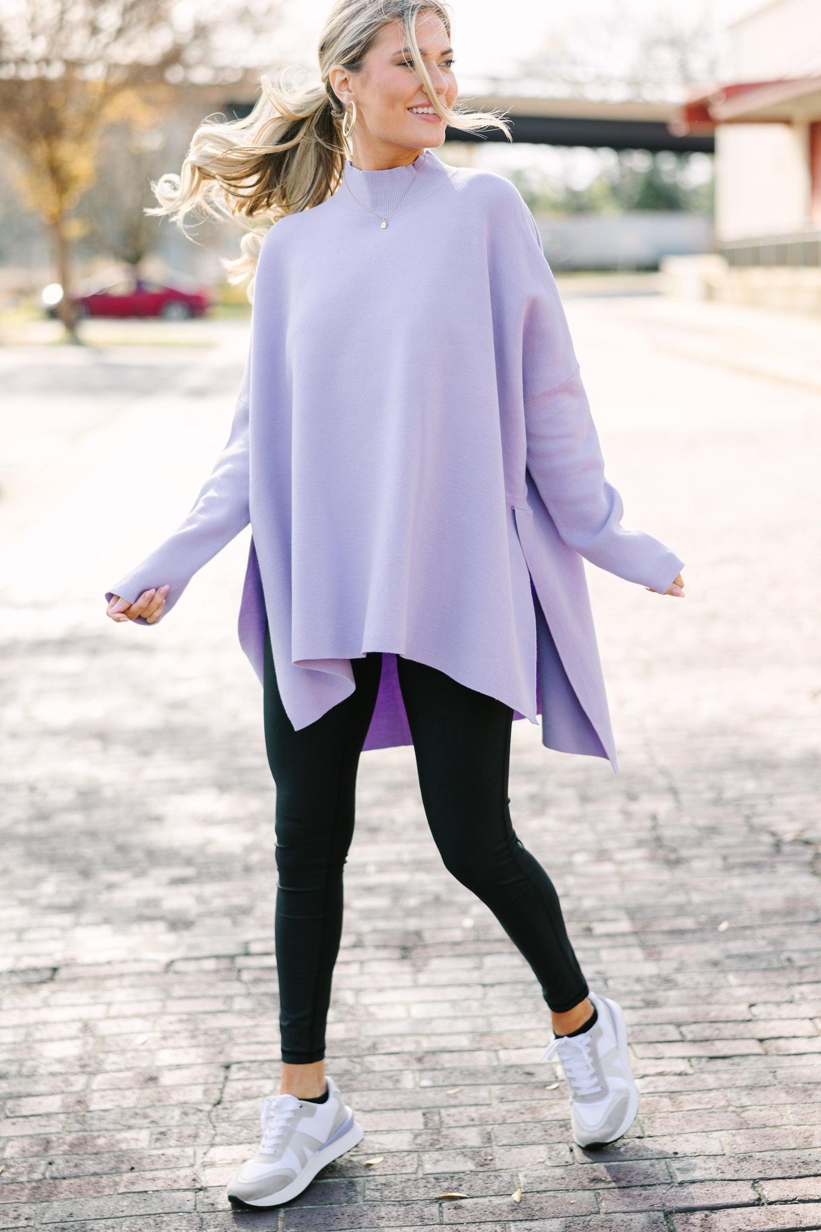 Going With You Lavender Purple Mock Neck Sweater Female Product Image