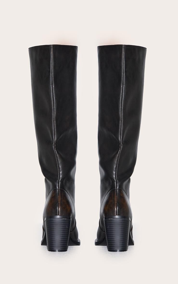 Brown Burnish Pu Square Toe High Block Heel Knee High Boots Product Image