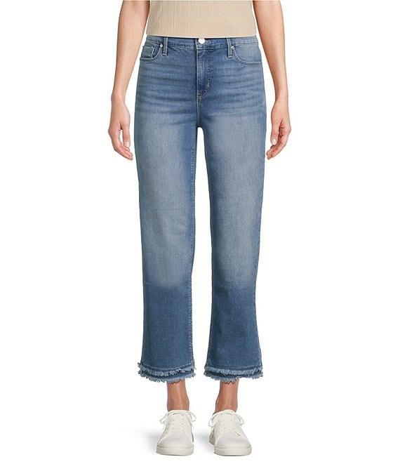 Code Bleu High Rise Straight Double Fray Hem Ankle Jeans Product Image
