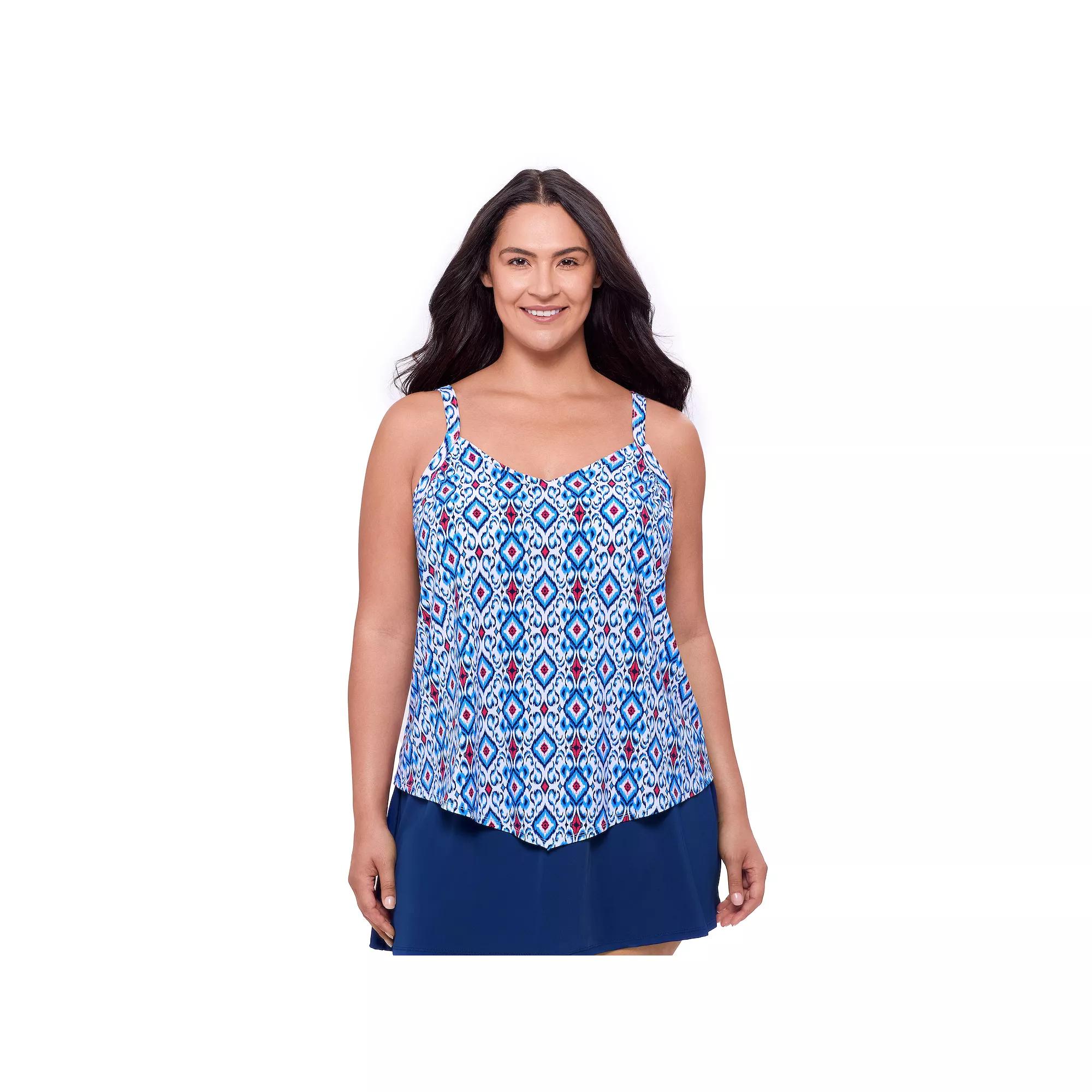 Plus Size Bal Harbour V Neck Hankini Swim Top, Women's, Size: 1XL, Blue Ikat Product Image