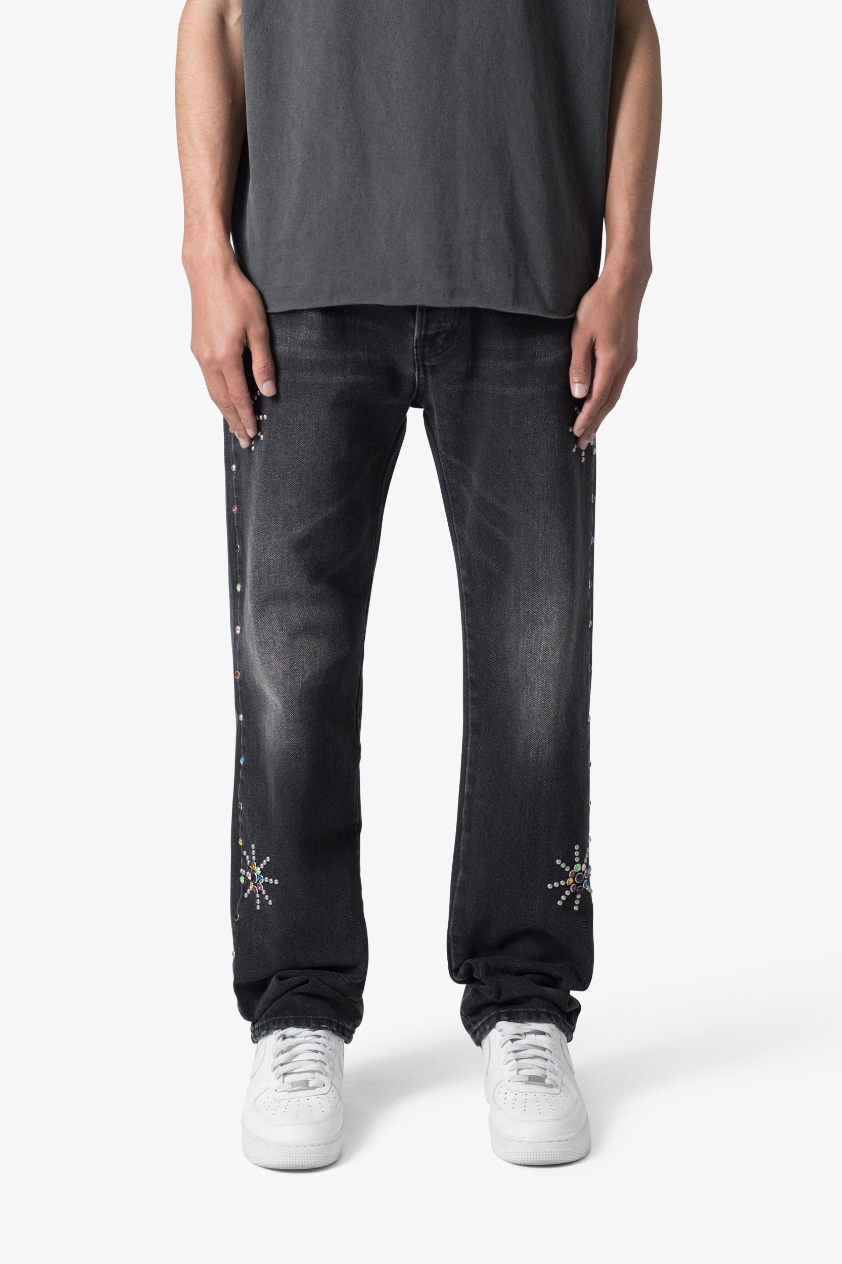 V376 Studded Baggy Denim - Washed Black Product Image