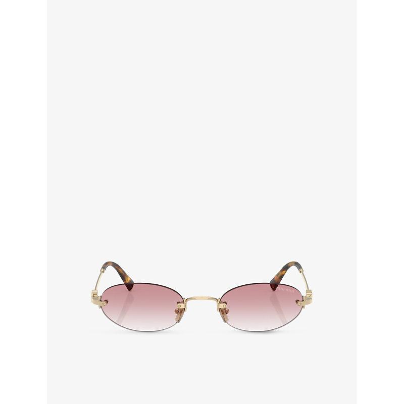 MIU MIU Womens Gold Mu A52s Oval-frame Metal Sunglasses In Gray Product Image