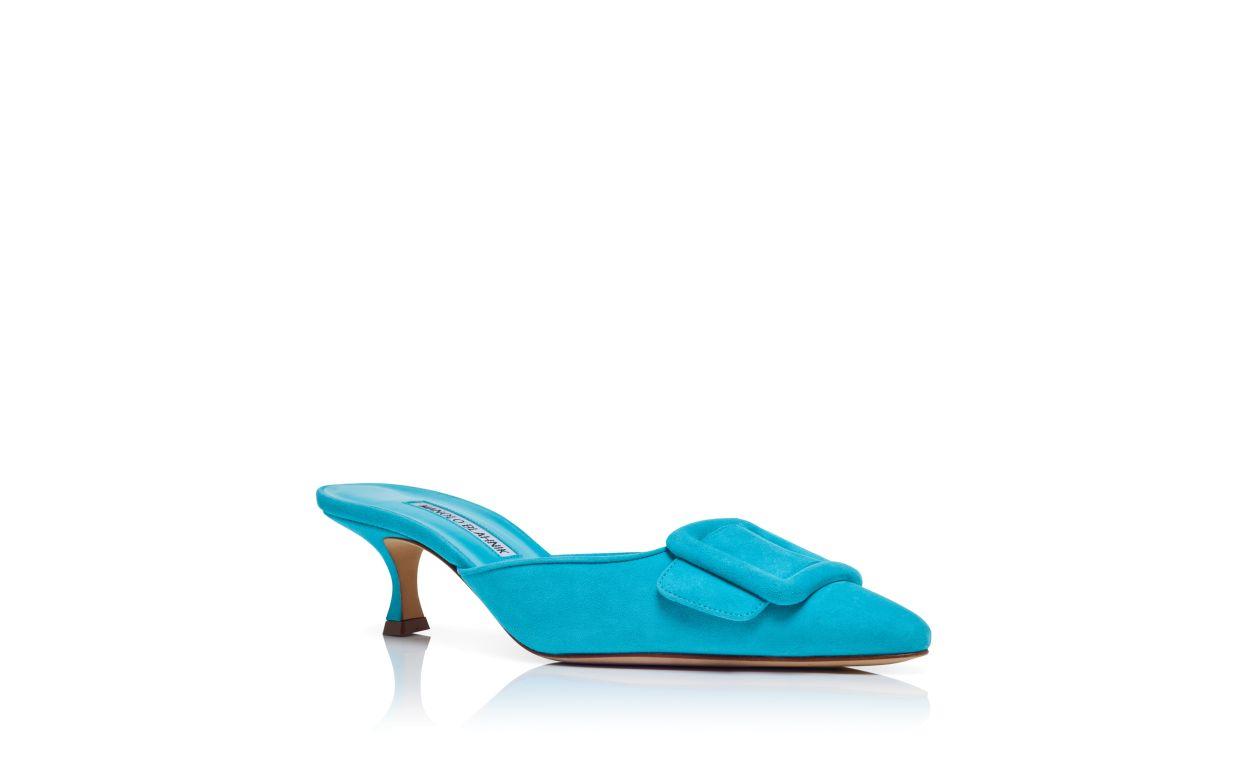 MAYSALE Blue Suede Buckle Detail Mules Product Image