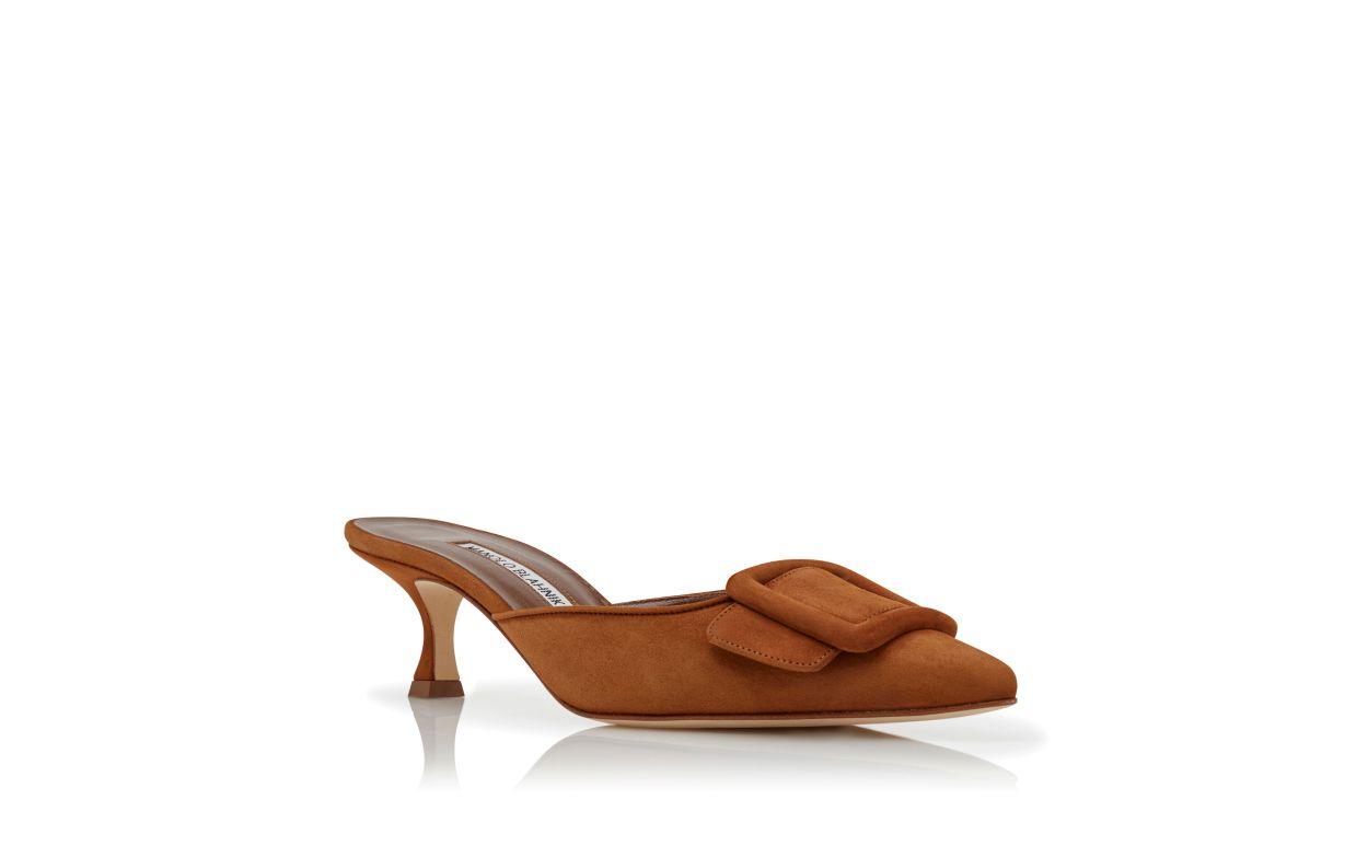 MAYSALE Brown Suede Buckle Detail Mules Product Image