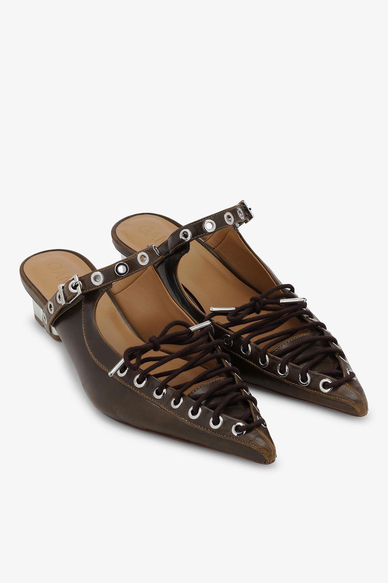Lace-Up Mules in Dark-Olive Oleatex Product Image