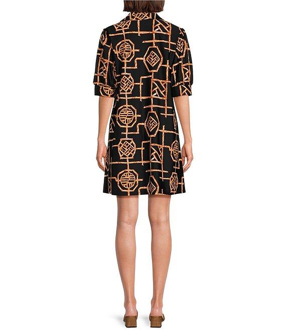 Jude Connally Emerson Bamboo Lattice Print Jude Cloth Knit Point Collar Puffed Sleeve Shift Dress Product Image