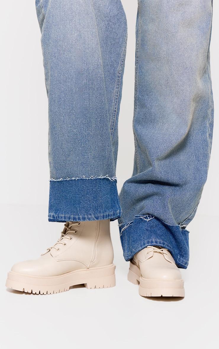  Cream Lace Up Chunky Boots Product Image