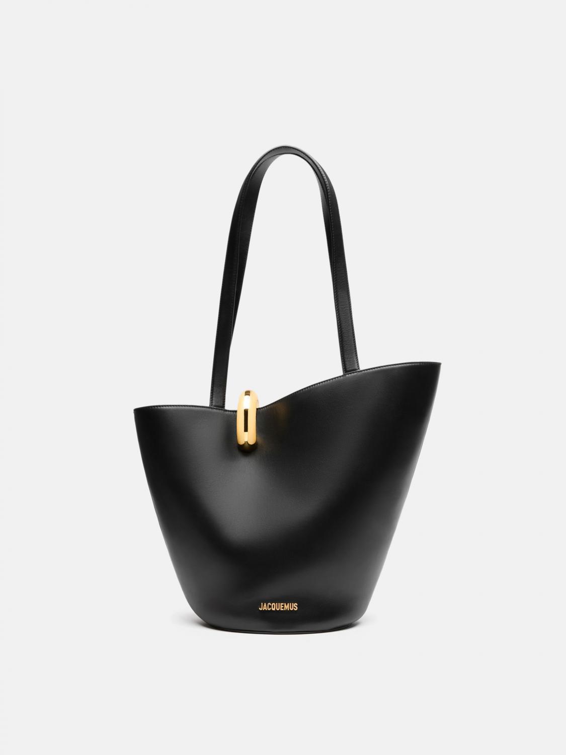 JACQUEMUS The Medium Bambola Asymmetric Leather Bucket Bag In Black 990 Product Image