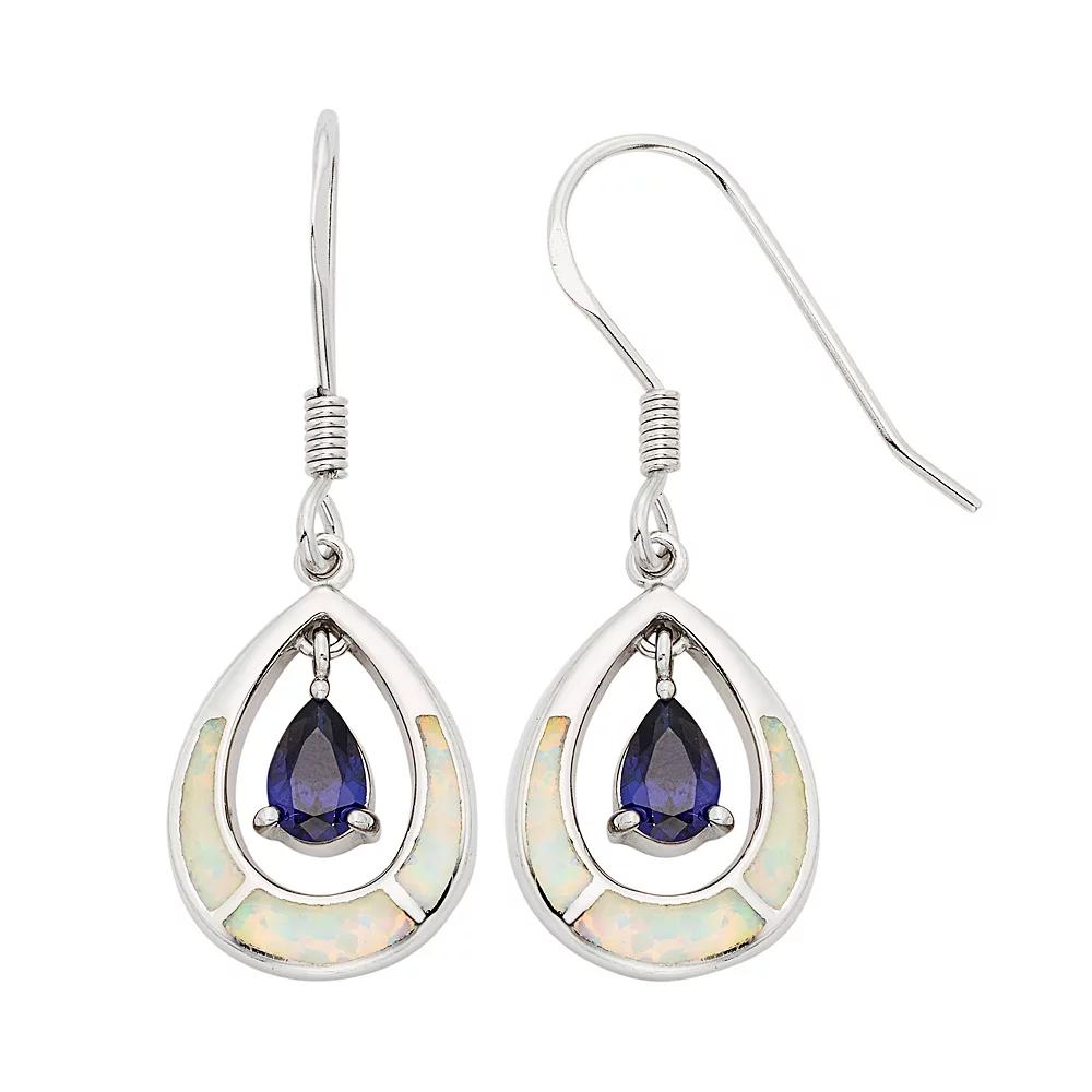 Lab-Created Opal & Cubic Zirconia Sterling Silver Teardrop Earrings, Women's, Purple Product Image