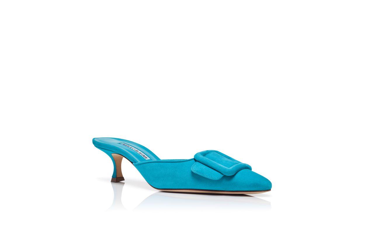 MAYSALE Blue Suede Buckle Detail Mules Product Image