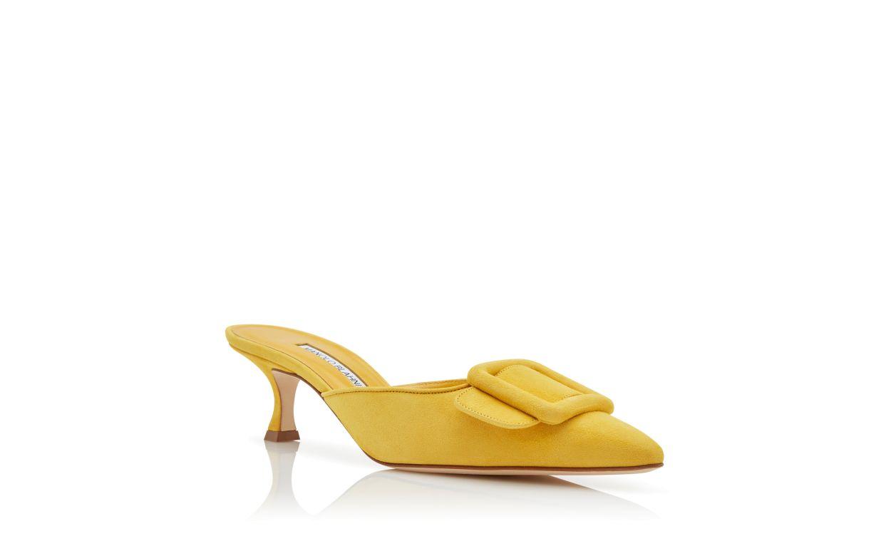 MAYSALE Yellow Suede Buckle Mules Product Image