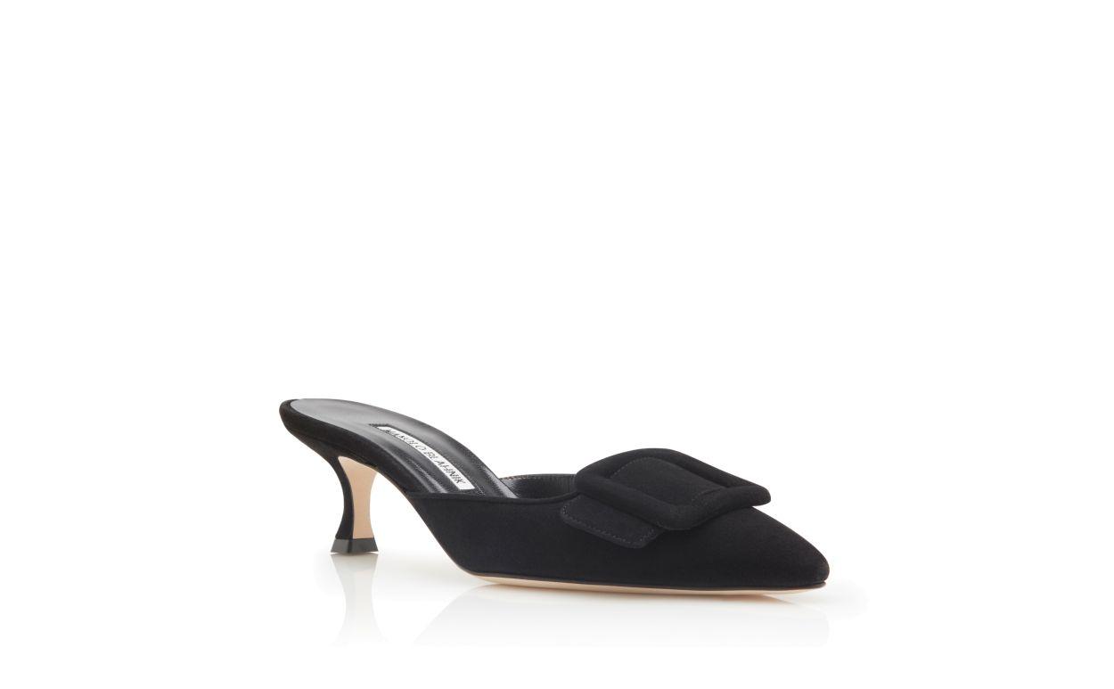 MAYSALE Black Suede Kitten Heel Mules Product Image
