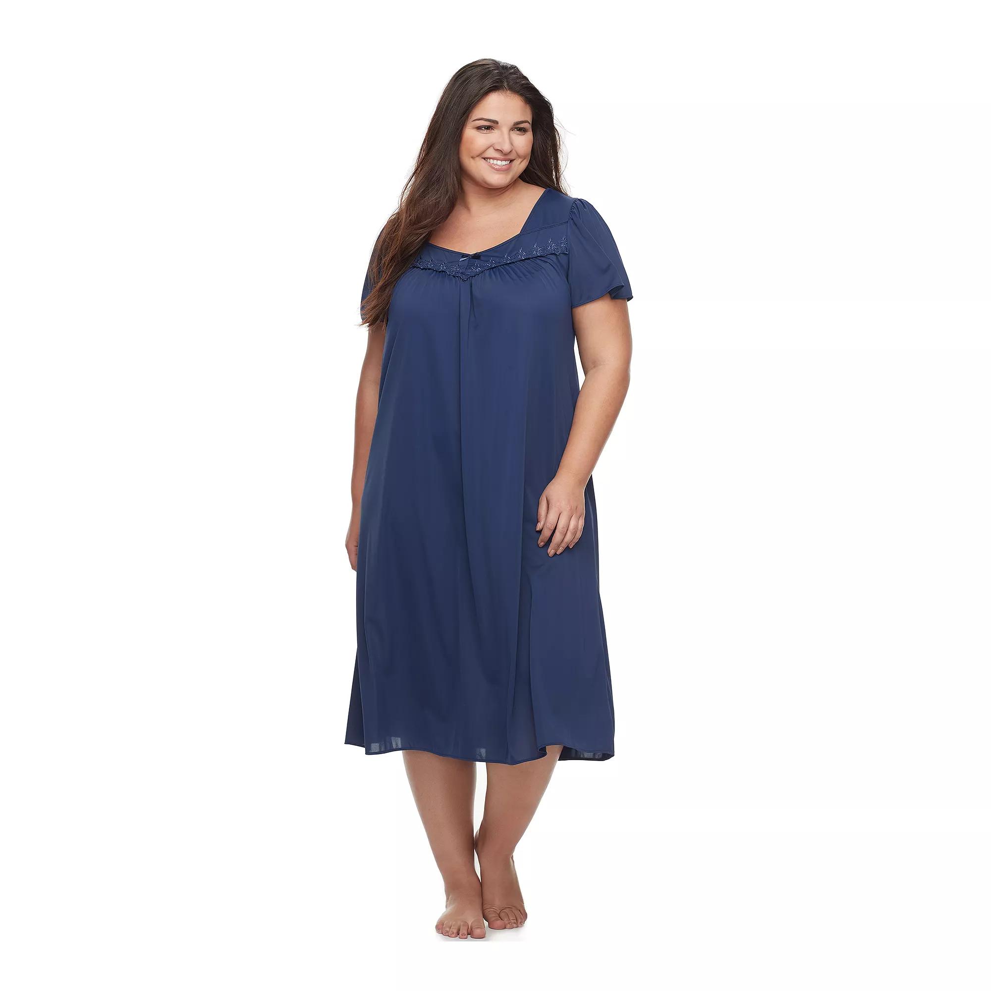 Plus Size Miss Elaine Essentials Long Tricot Nightgown, Womens Blue Product Image