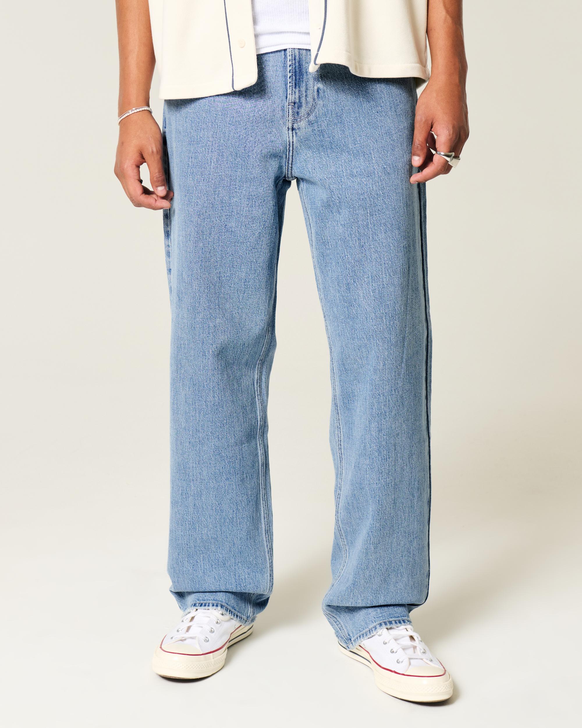 Medium Wash Embroidered Baggy Jeans Product Image
