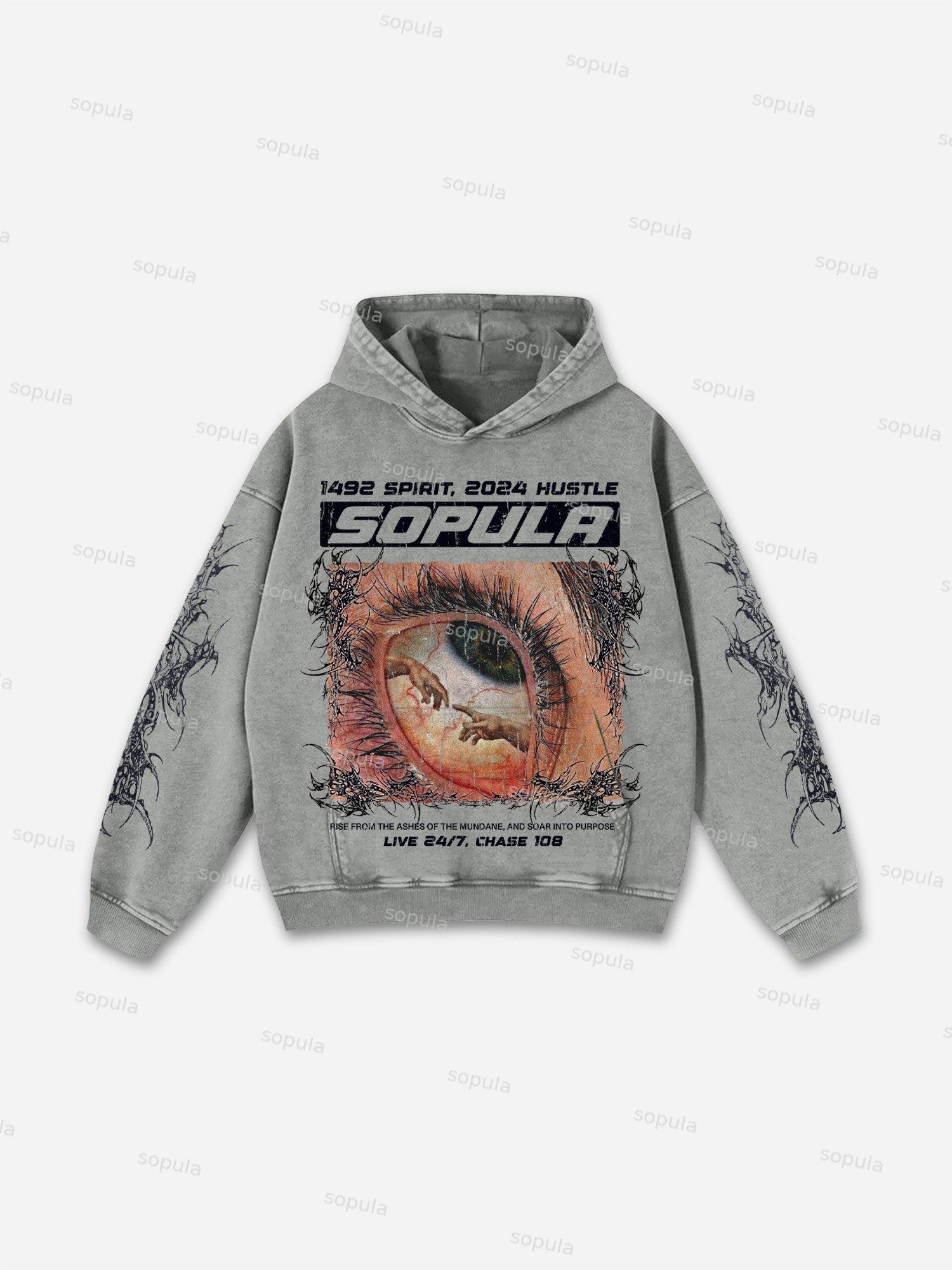 Sopula Thorns Explore Live In The Present Graphic Washed Hoodie Product Image