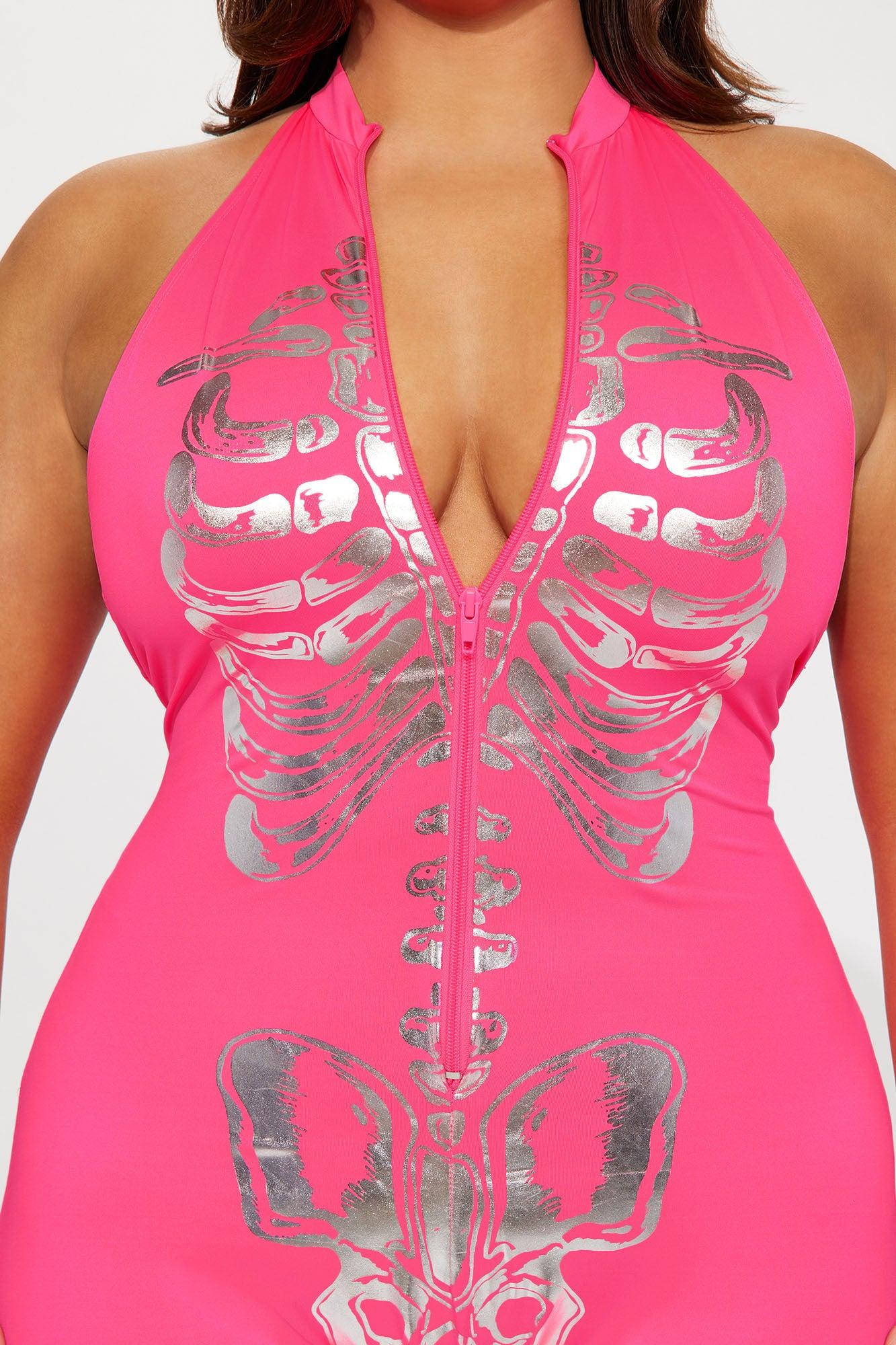 Sexy Skeleton 1 Piece Costume - Neon Pink Product Image