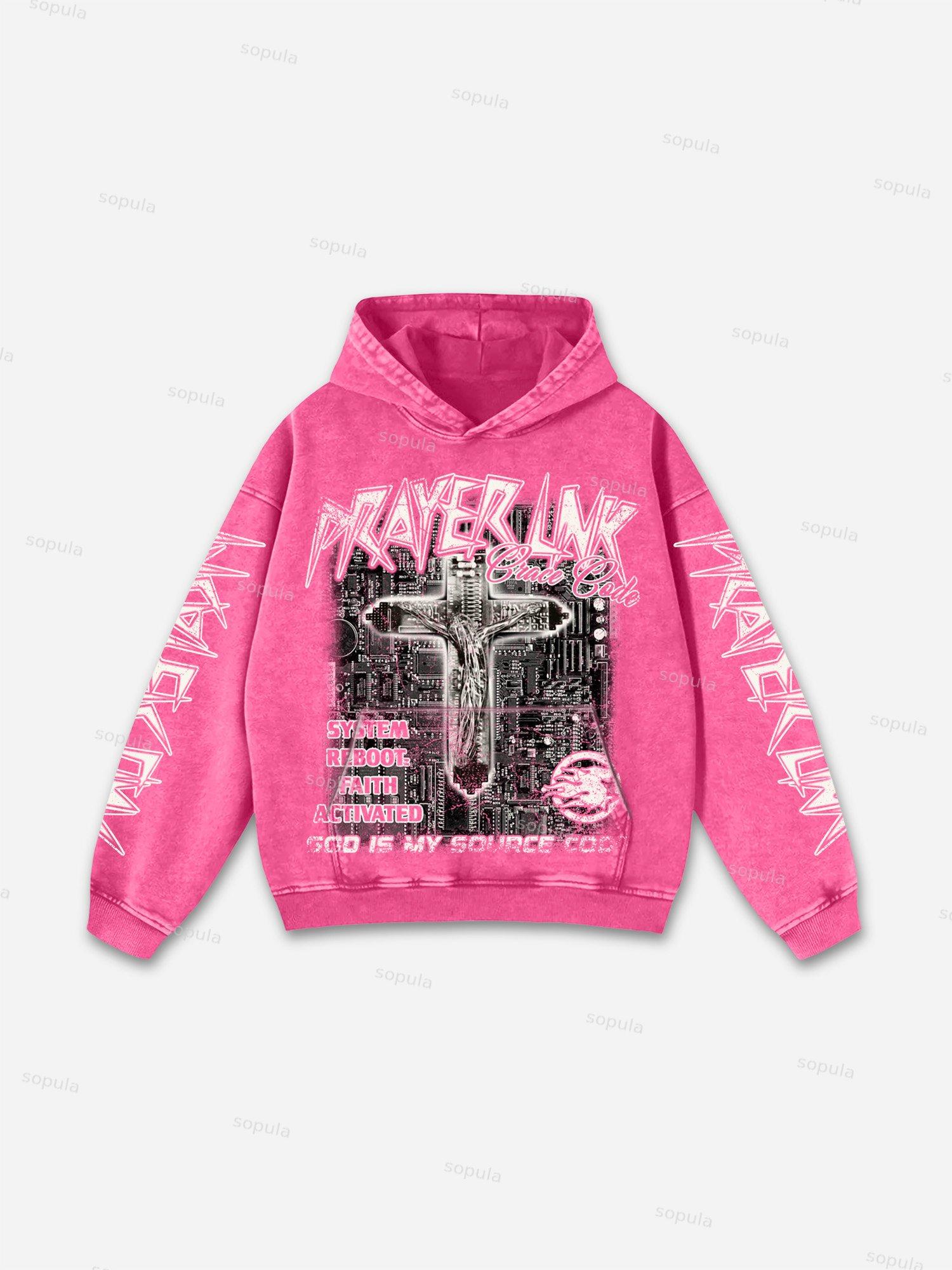 Connecting With God Religion Old Vintage Graphic Acid Wash Hoodie Product Image